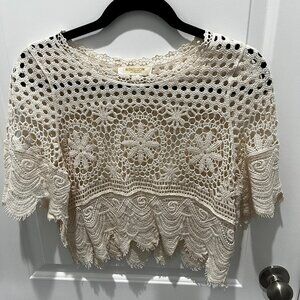 Rebellion, Cropped Crochet Blouse. Small, Cream Color